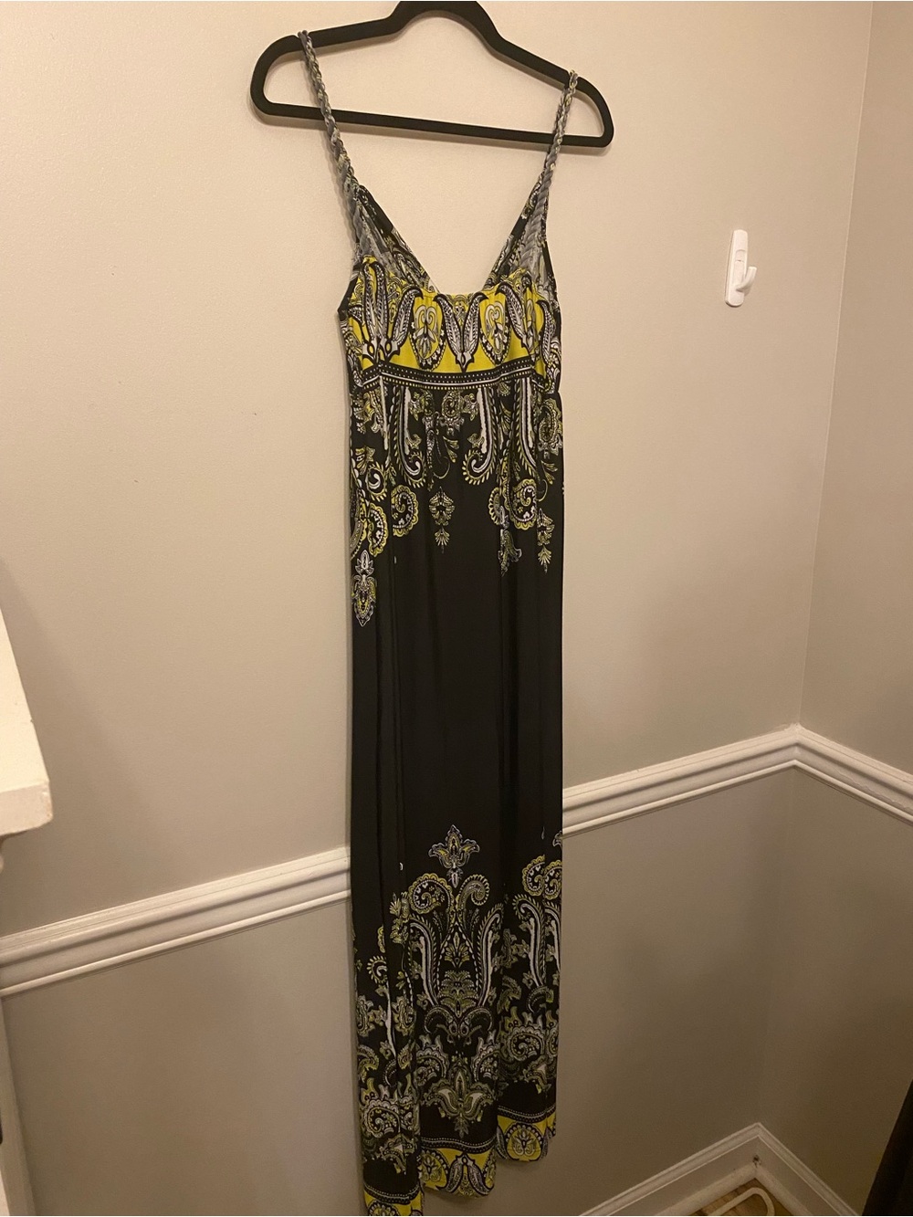 Angela Black Maxi Dress with Yellow and White Paisley Accents - Picture 4 of 5
